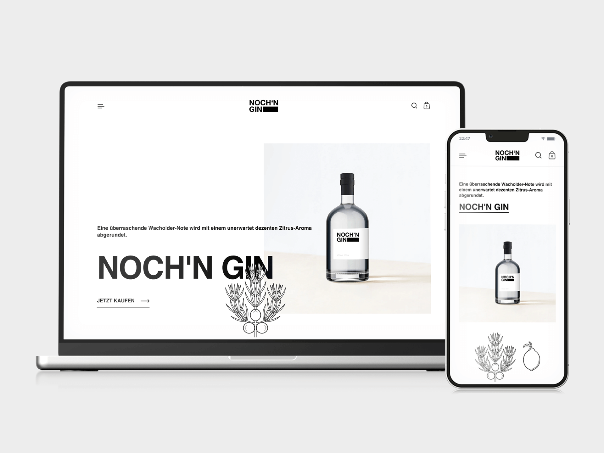 Desktop und Mobile Ansicht Noch'n Gin