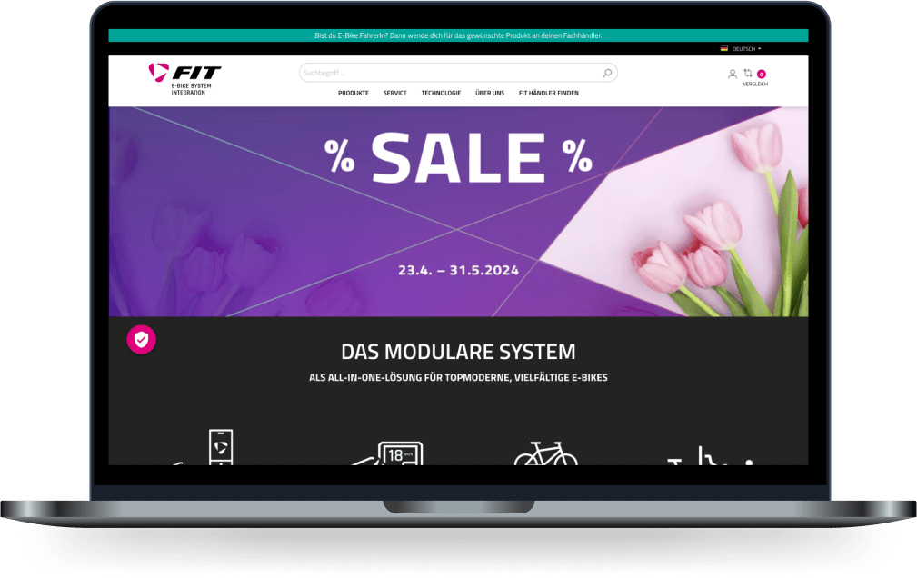 FIT E-Bike Shopware Projekt Startseite auf Laptop