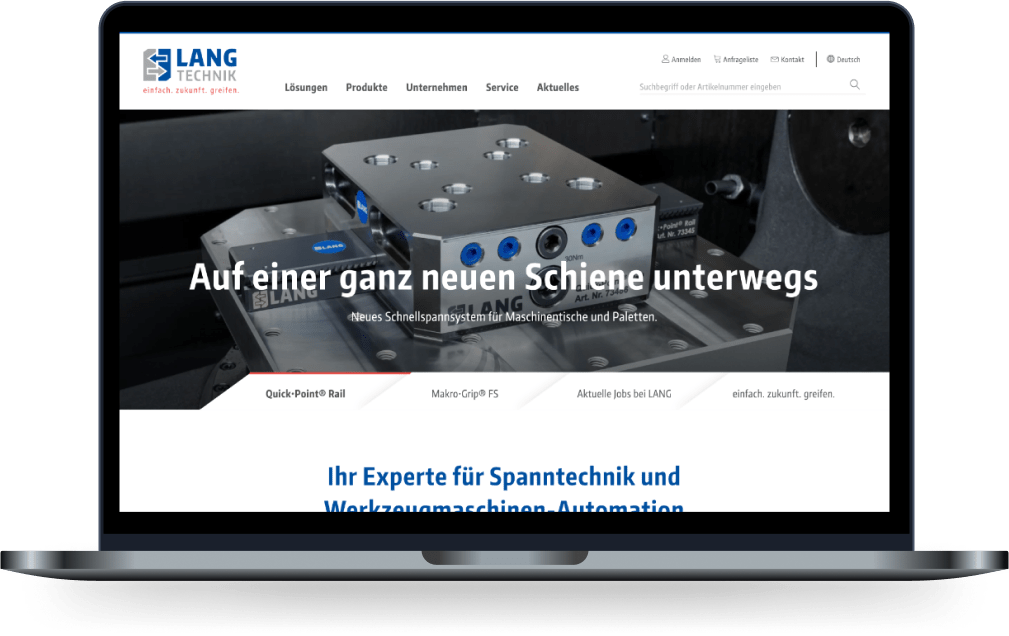 LANG Technik Shopware Projekt Startseite auf Laptop